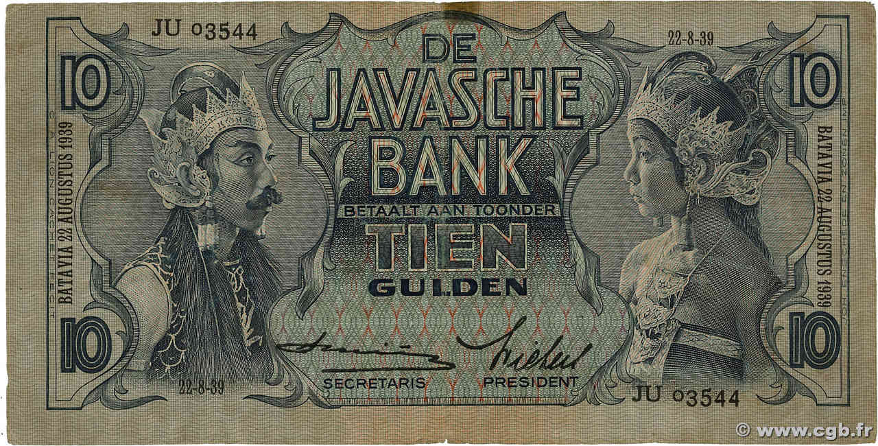 10 Gulden INDIE OLANDESI  1939 P.079c MB