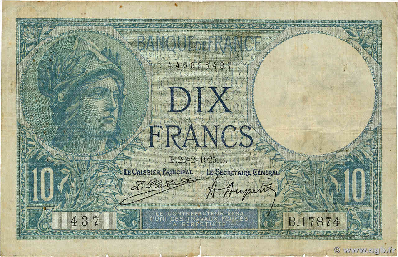 10 Francs MINERVE FRANCE  1925 F.06.09 B