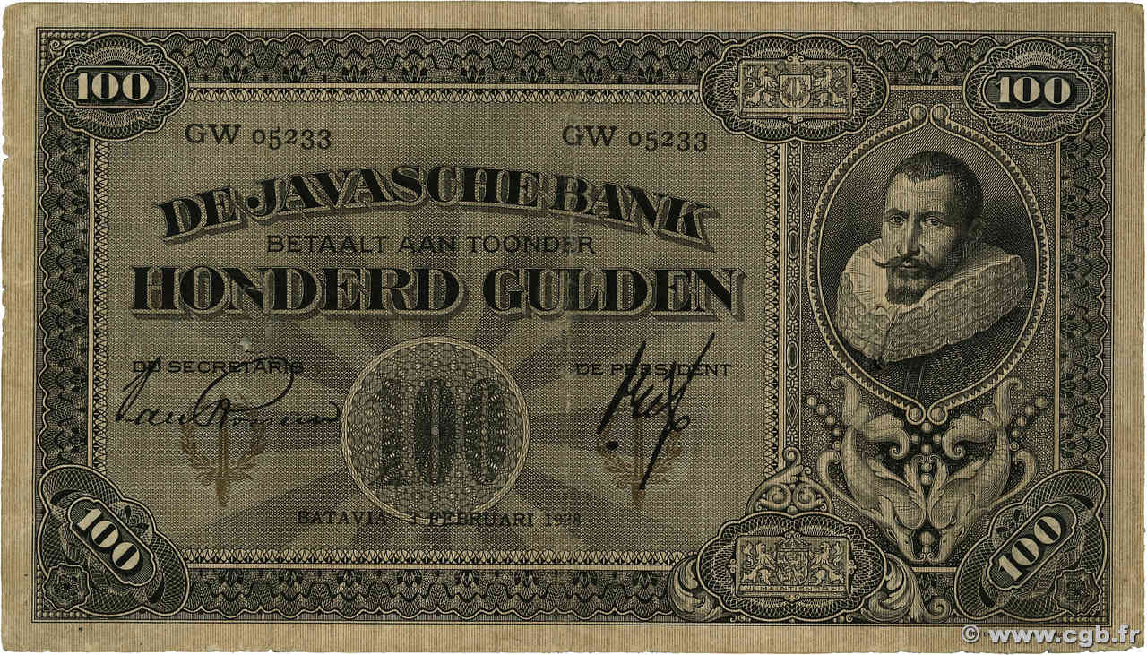 100 Gulden INDIAS NEERLANDESAS  1928 P.073b BC