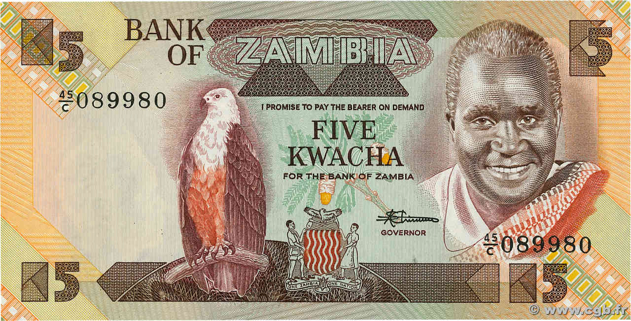 5 Kwacha Numéro radar ZAMBIE  1980 P.25d NEUF