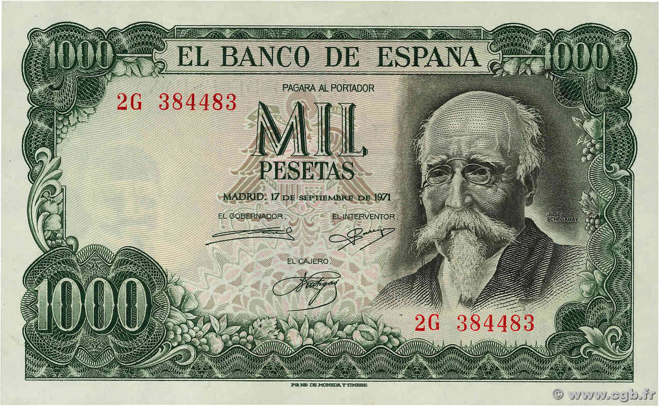 1000 Pesetas Numéro radar ESPAÑA  1971 P.154 SC+