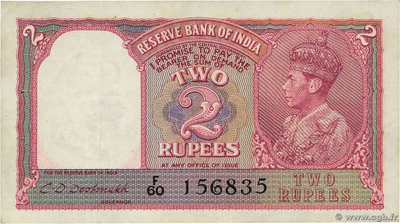 2 Rupees INDIEN
  1943 P.017b fVZ