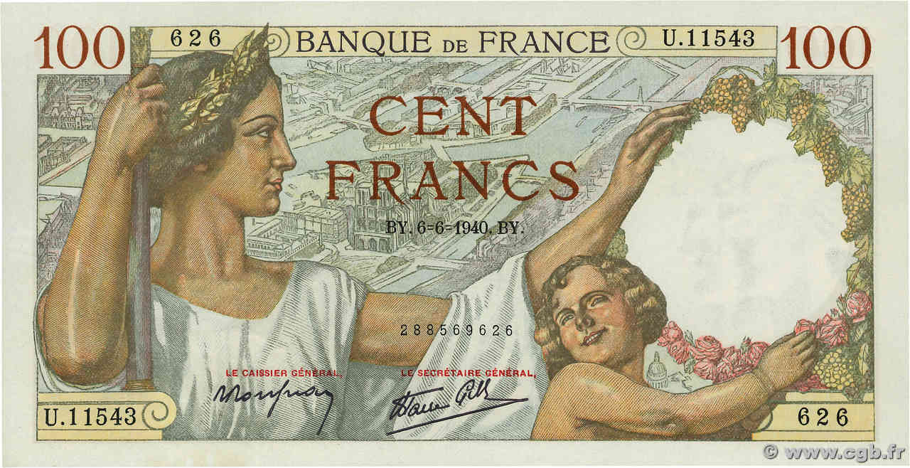 100 Francs SULLY FRANKREICH  1940 F.26.31 ST