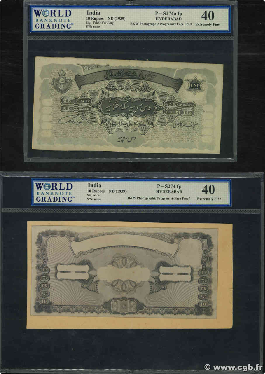 10 Rupees Épreuve INDIA  1939 PS.274p VF+
