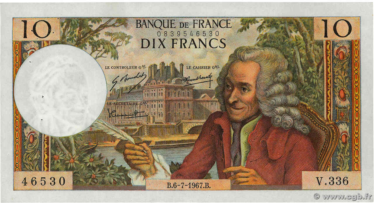 10 Francs VOLTAIRE FRANKREICH  1967 F.62.27 VZ