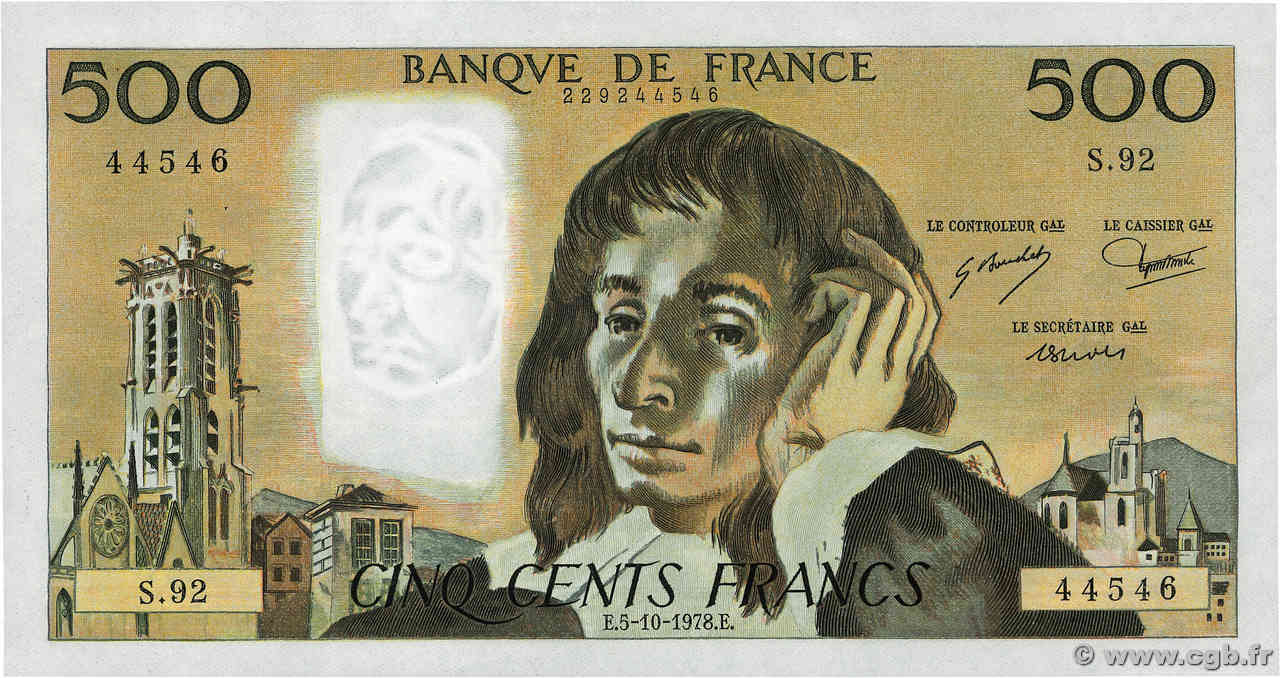 500 Francs PASCAL FRANCE  1978 F.71.18 SPL