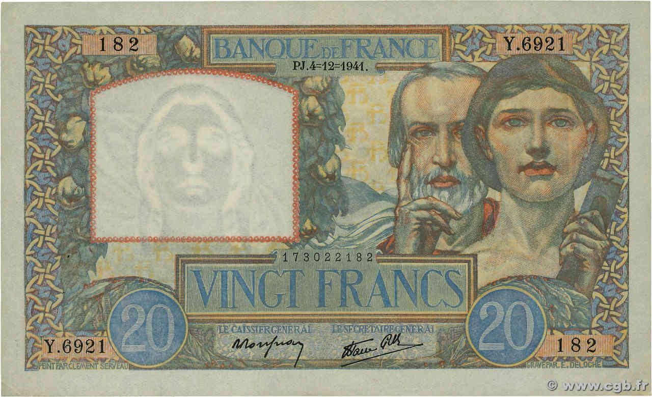 20 Francs TRAVAIL ET SCIENCE FRANCE  1941 F.12.20 SUP