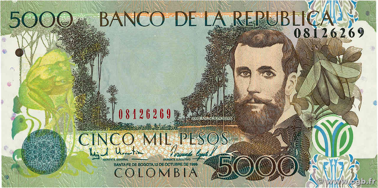 5000 Pesos COLOMBIA  1999 P.447d SC+