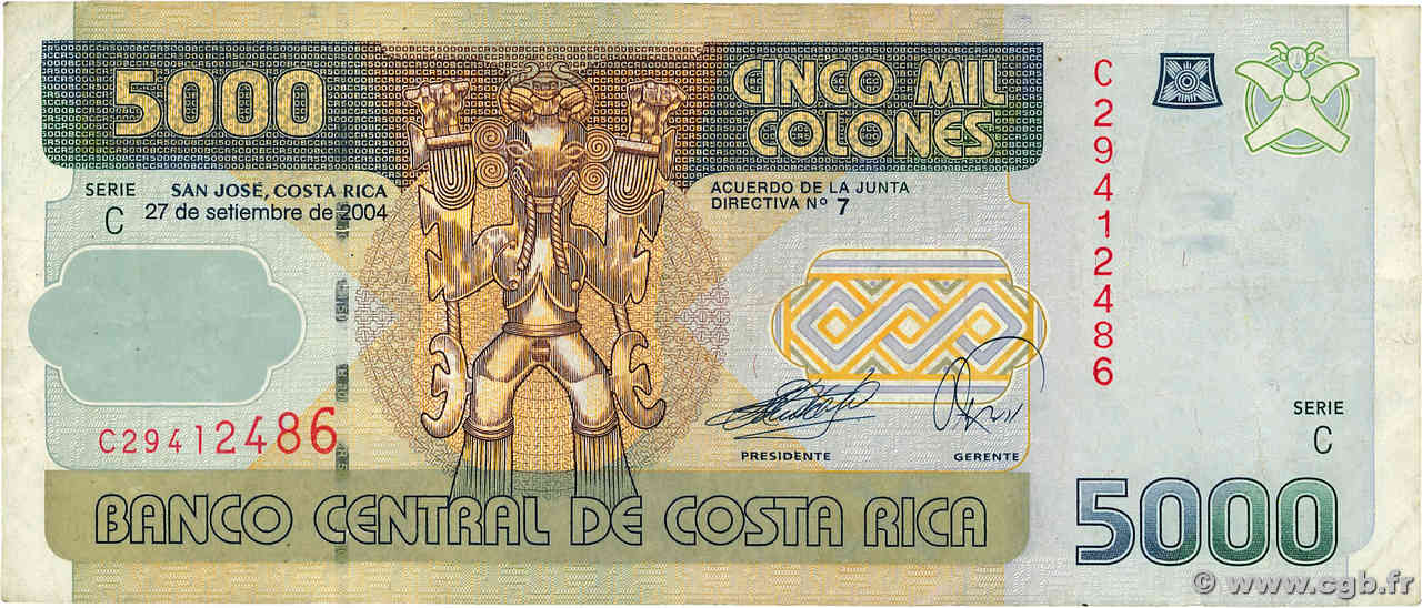 5000 Colones COSTA RICA  2004 P.268Aa pr.TTB