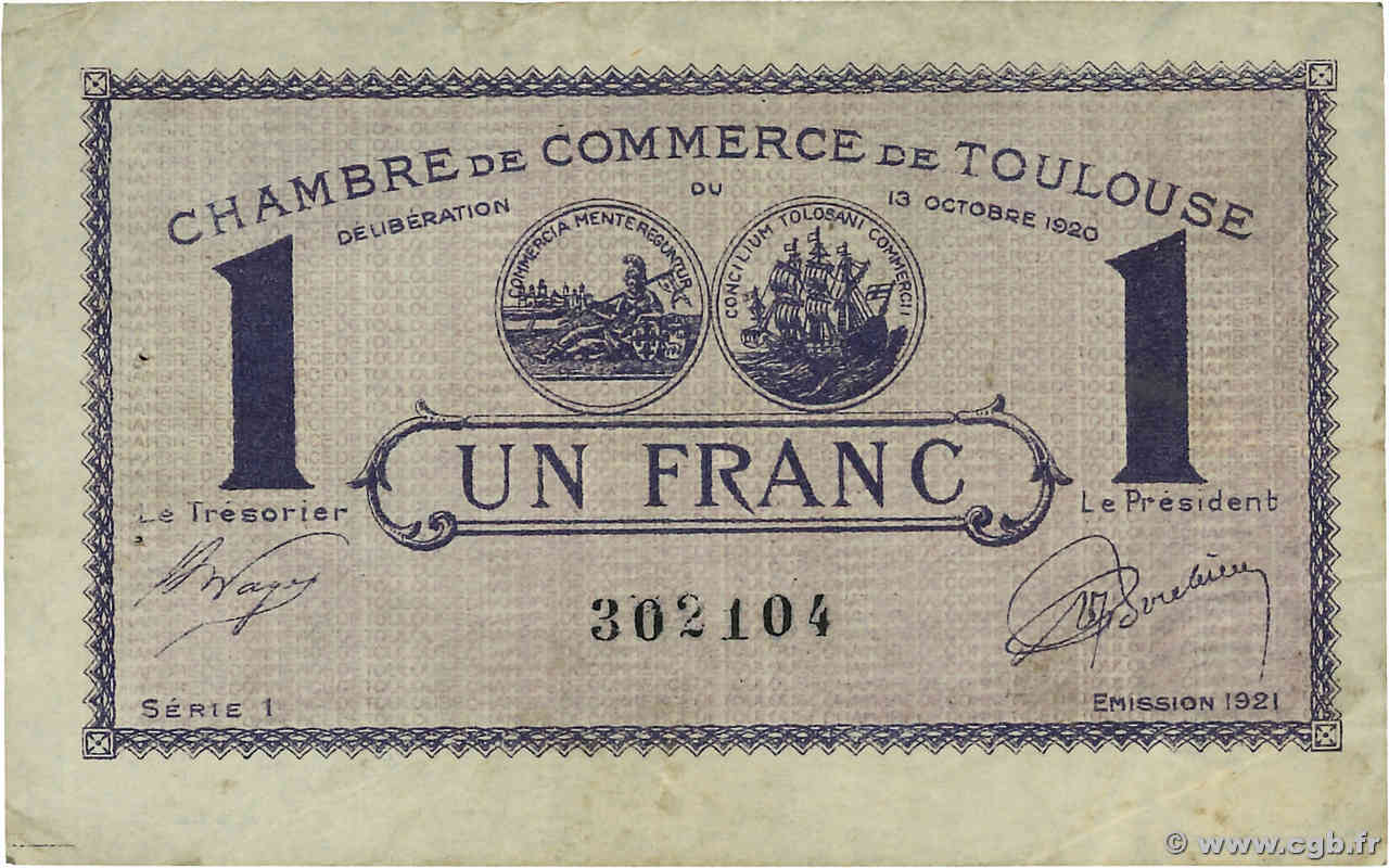 1 Franc FRANCE régionalisme et divers Toulouse 1920 JP.122.42 TTB