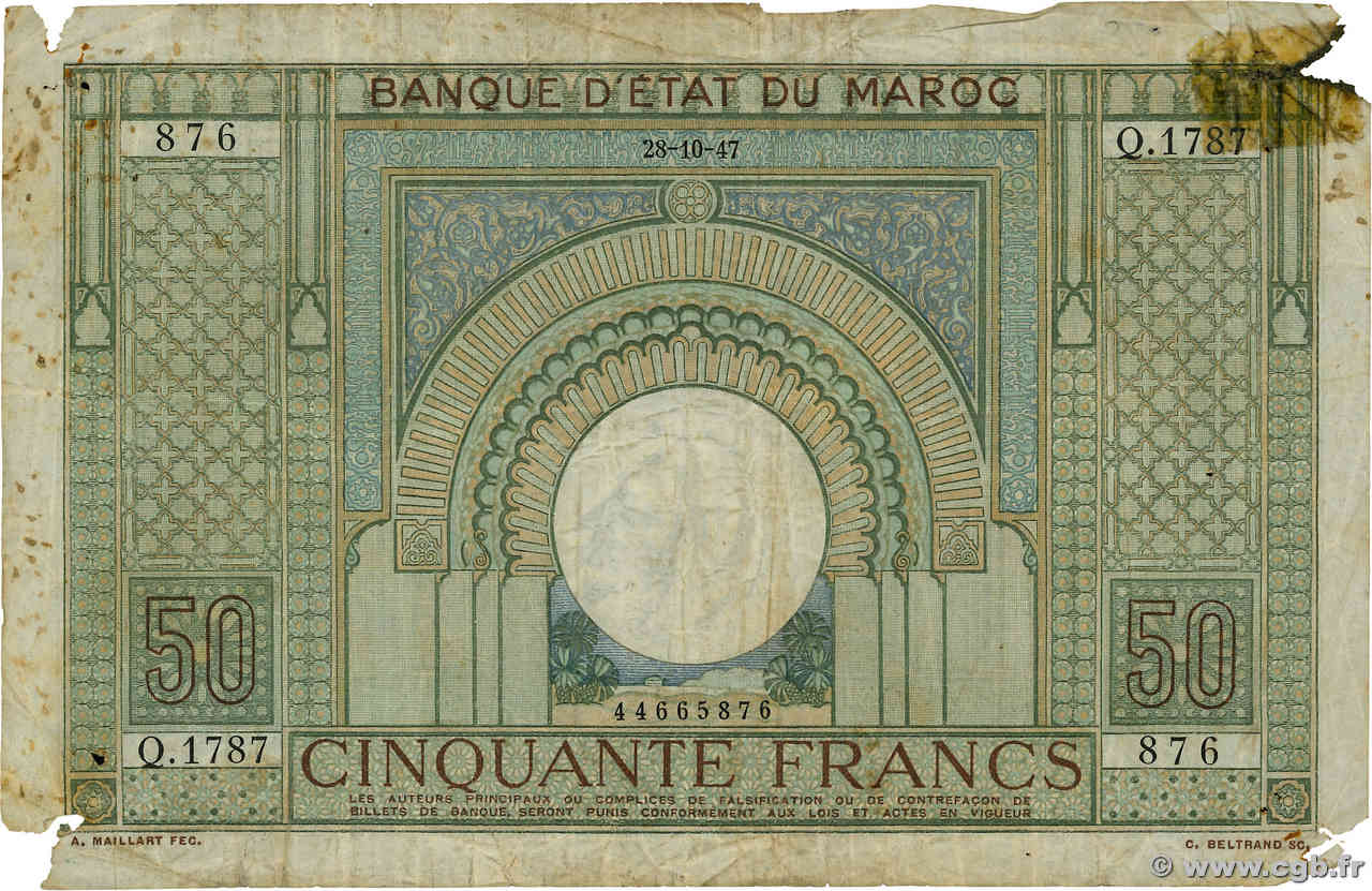 50 Francs MAROC  1947 P.21 B