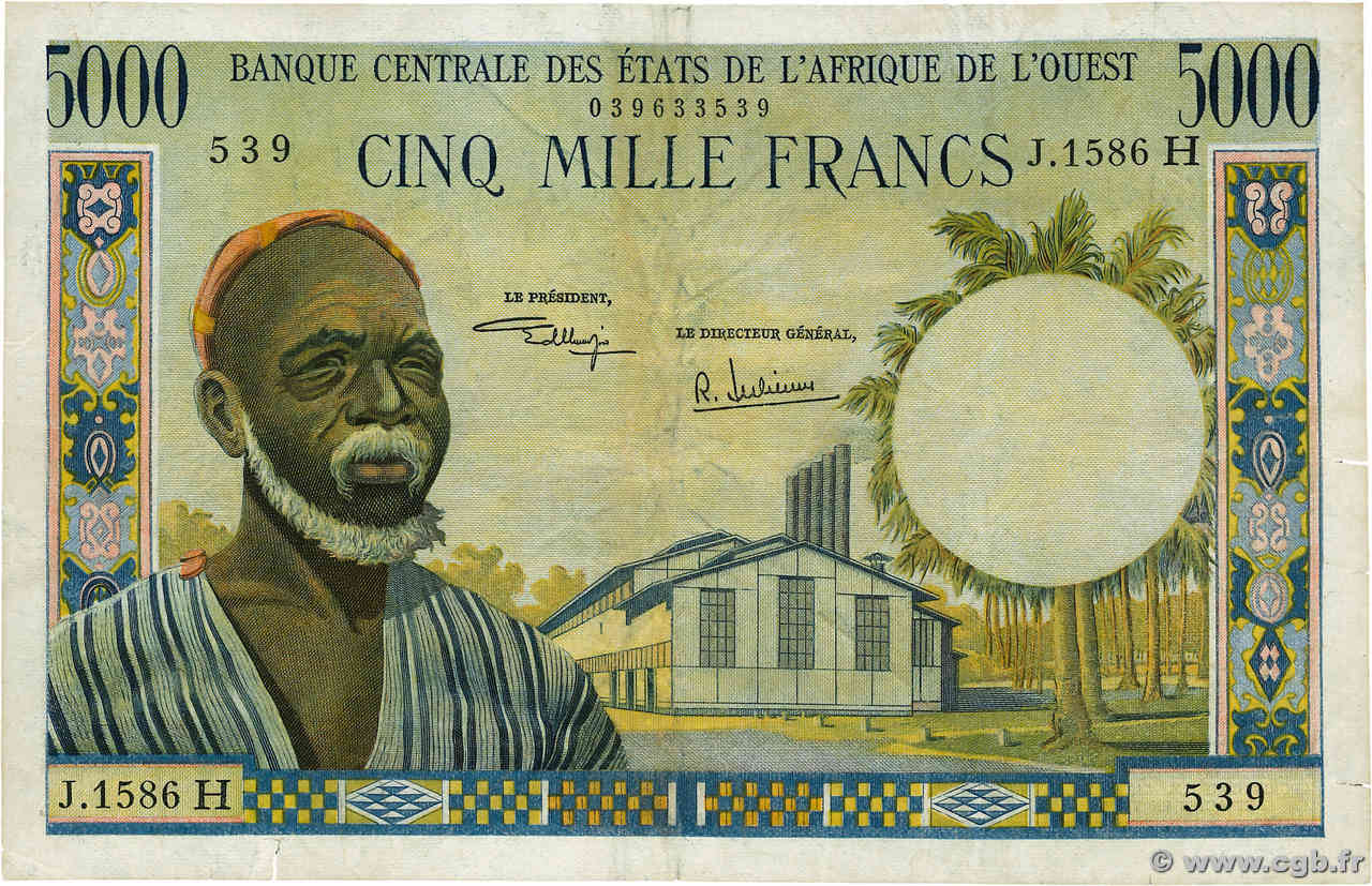 5000 Francs WEST AFRICAN STATES  1977 P.604Hk F