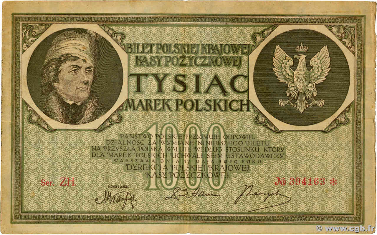 1000 Marek POLOGNE  1919 P.022d TB