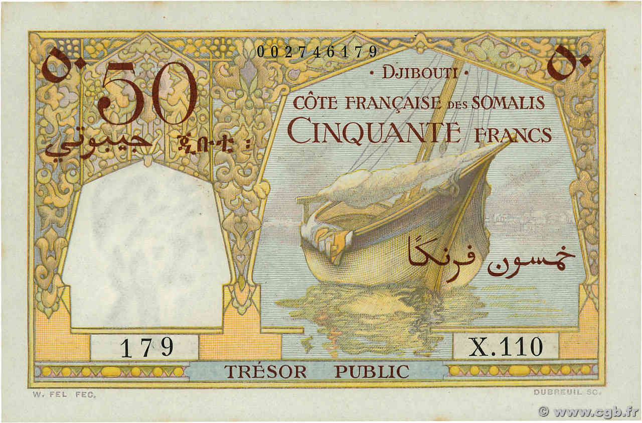 50 Francs DJIBOUTI  1952 P.25 pr.NEUF