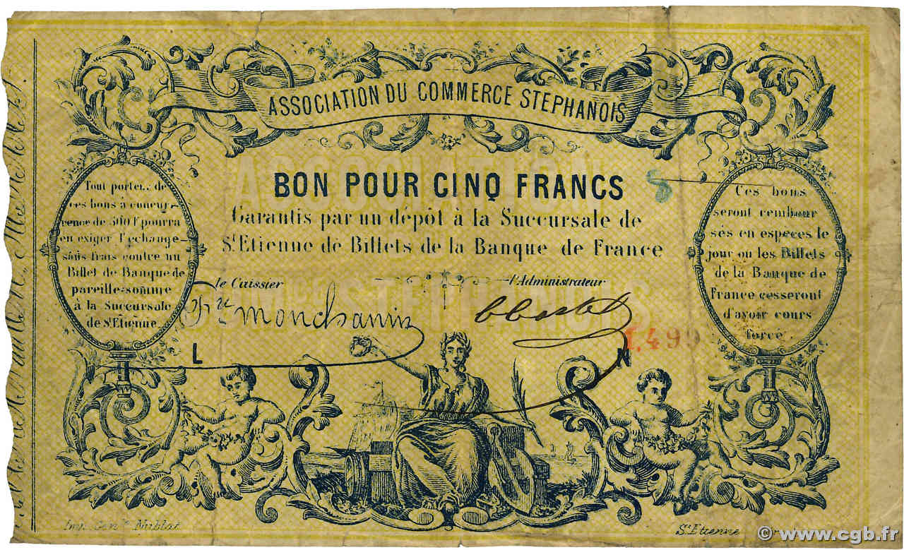 5 Francs FRANCE régionalisme et divers Saint-Etienne 1870 JER.42.06A TB