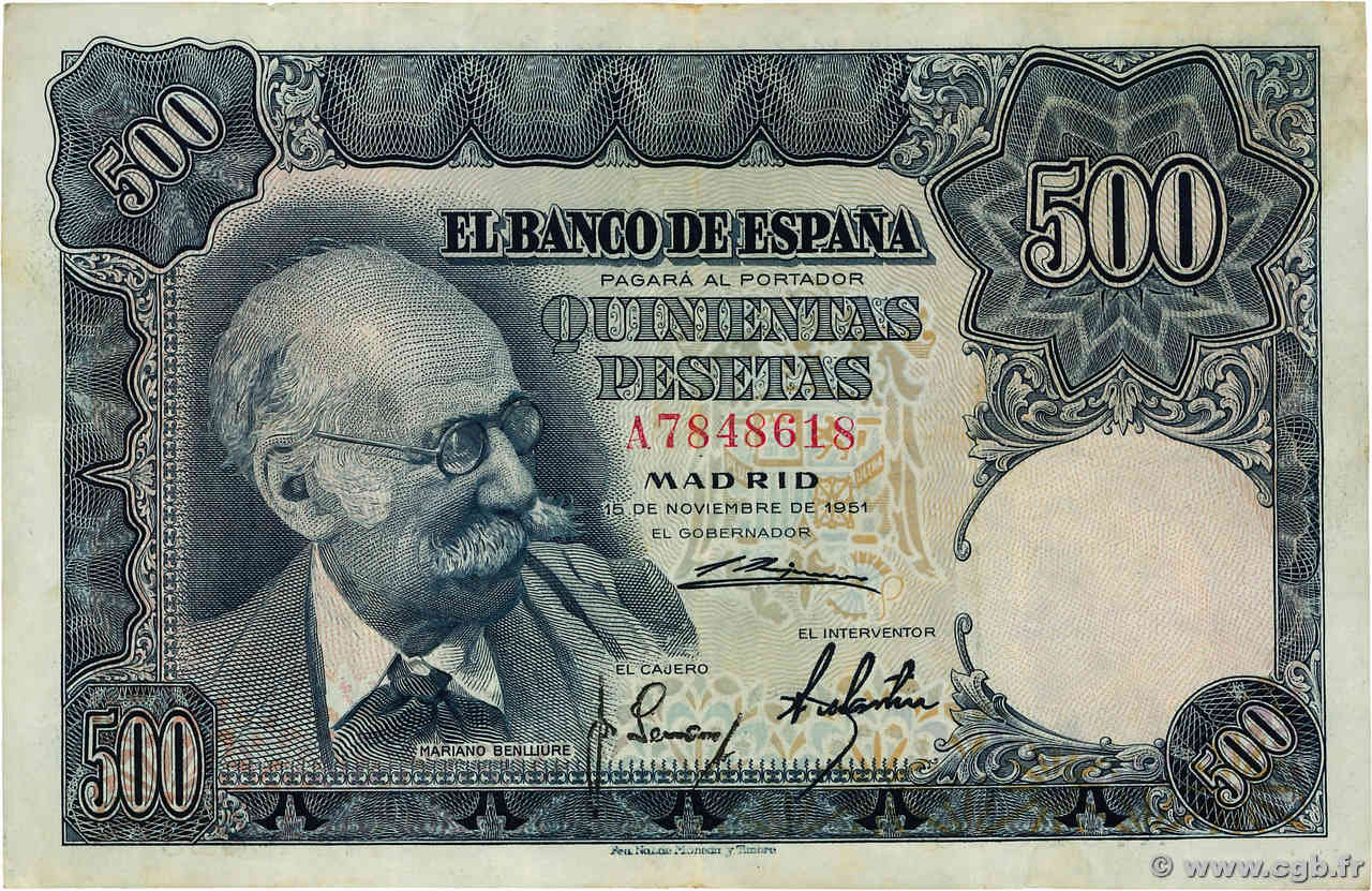 500 Pesetas SPAGNA  1951 P.142a BB