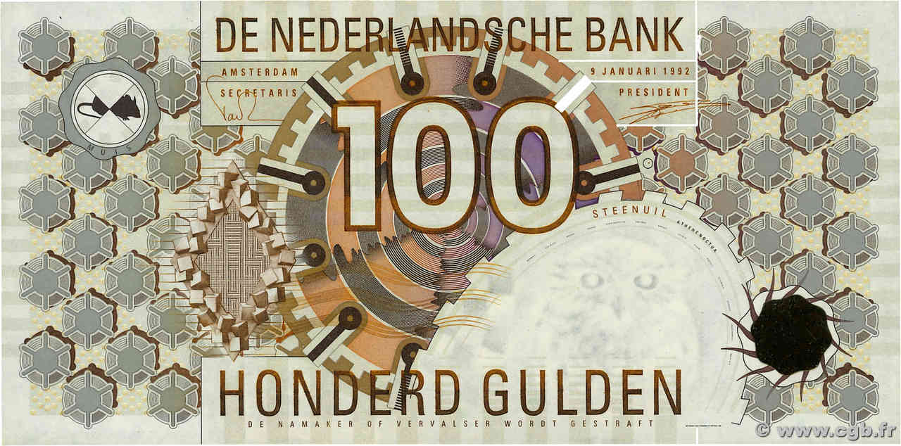 100 Gulden PAESI BASSI  1992 P.101 AU