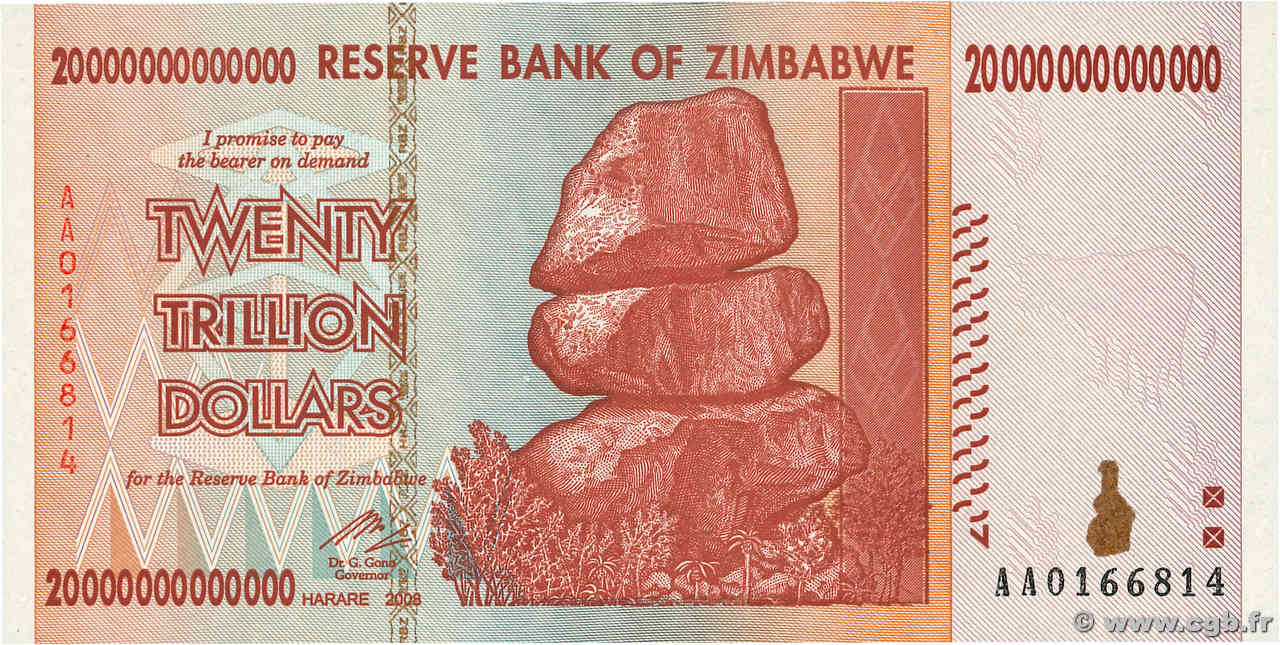 20 Trillions Dollars ZIMBABWE  2008 P.89 UNC