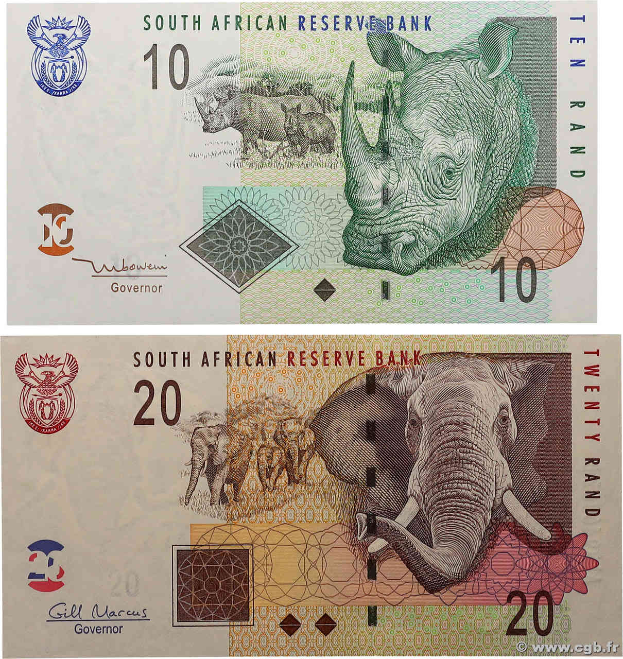 10 et 20 Rand Lot SUDAFRICA  2005 P.128a et P.129b q.FDC