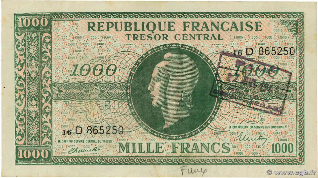 1000 Francs MARIANNE THOMAS DE LA RUE Faux FRANKREICH  1945 VF.13.01x fVZ