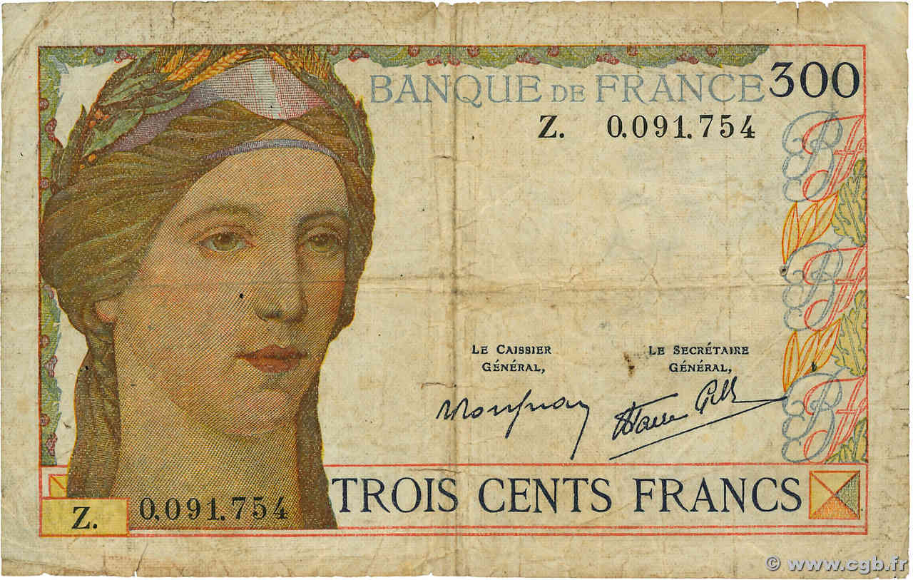 300 Francs FRANKREICH  1939 F.29.03 SGE