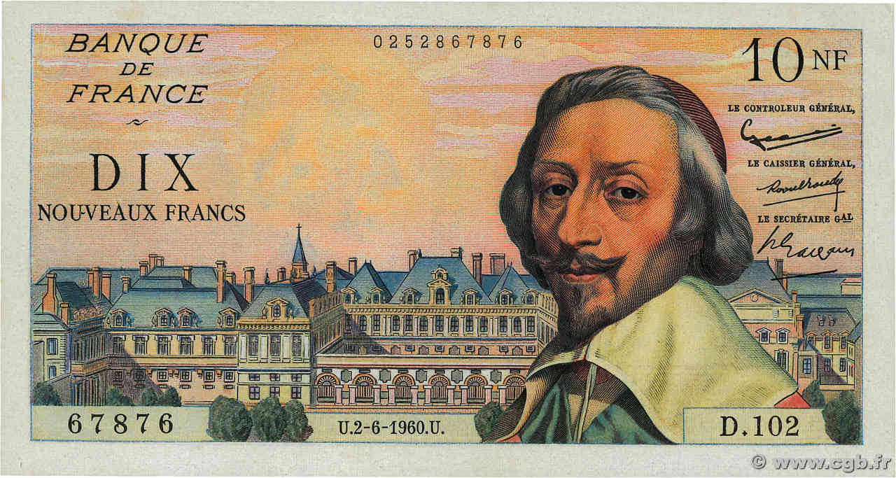 10 Nouveaux Francs RICHELIEU Numéro radar FRANCE  1960 F.57.08 SUP