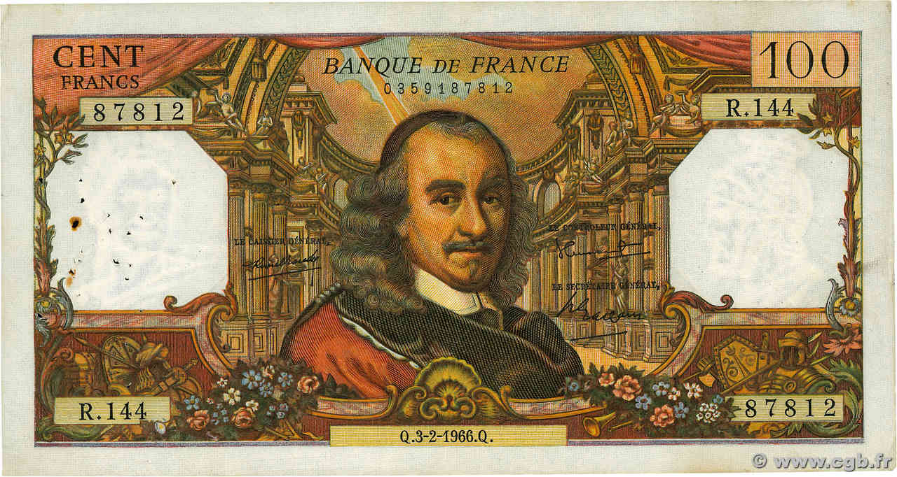100 Francs CORNEILLE FRANKREICH  1966 F.65.11 S