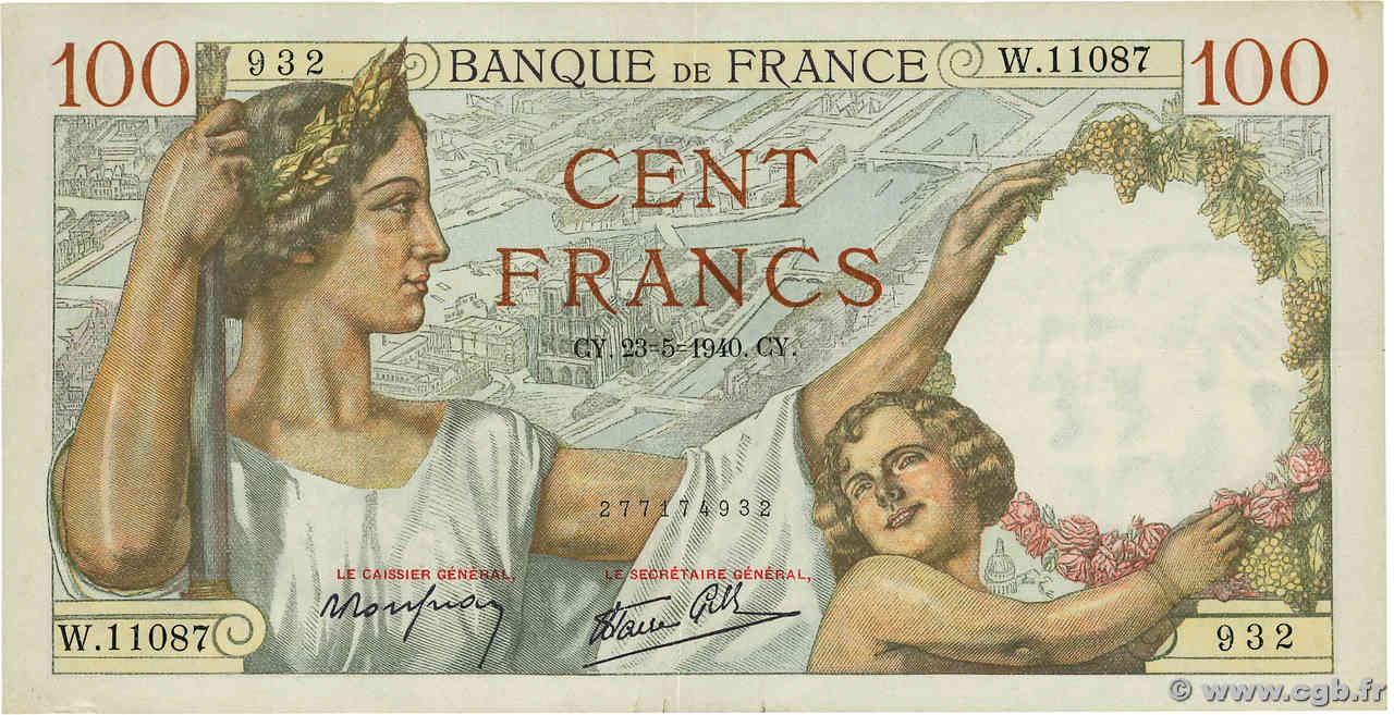 100 Francs SULLY FRANKREICH  1940 F.26.30 SS