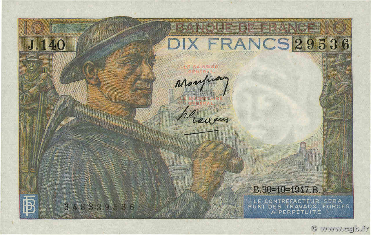 10 Francs MINEUR FRANCE  1947 F.08.18 SUP