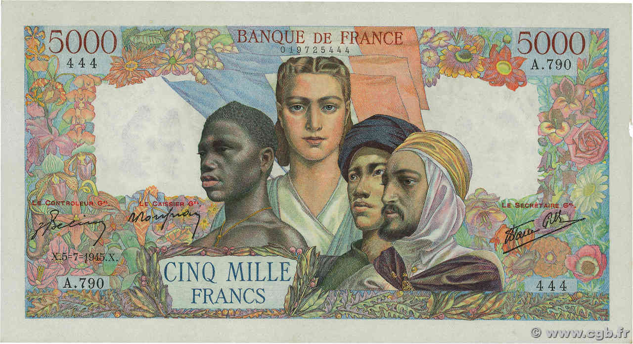 5000 Francs EMPIRE FRANÇAIS FRANCE  1945 F.47.33 XF