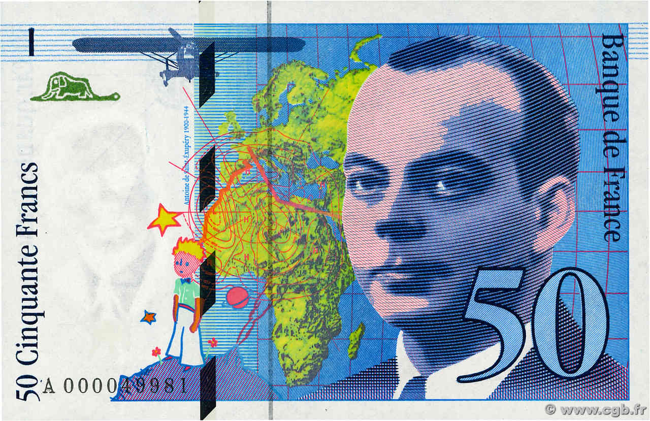 50 Francs SAINT-EXUPÉRY Petit numéro FRANKREICH  1992 F.72.01aA ST