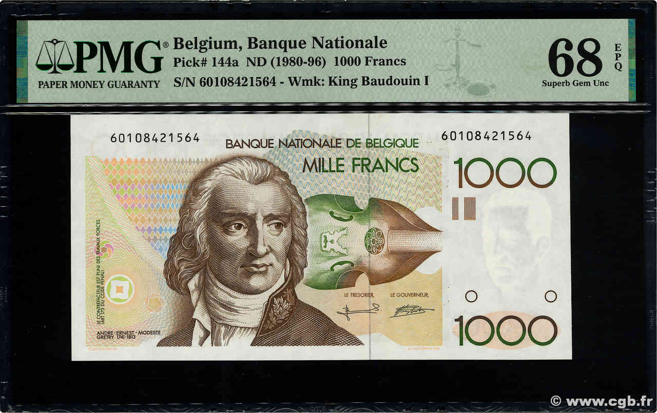 1000 Francs BÉLGICA  1980 P.144a FDC