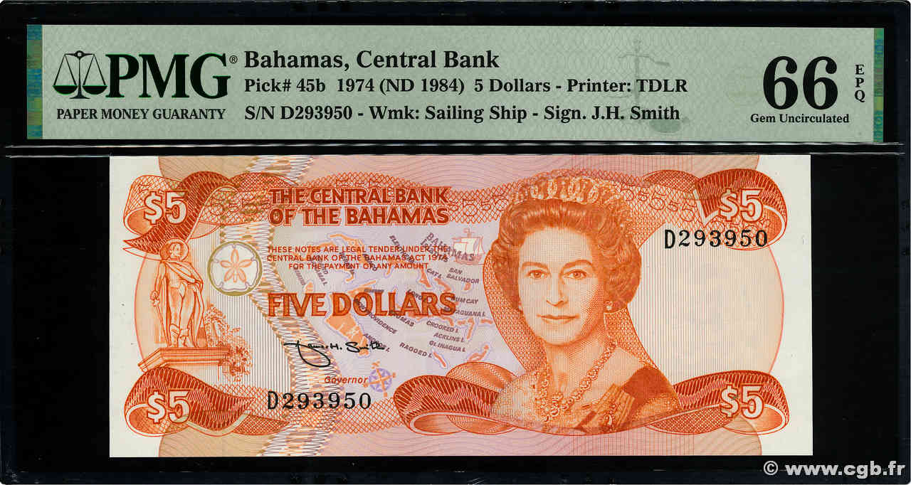 5 Dollars BAHAMAS  1984 P.45b FDC
