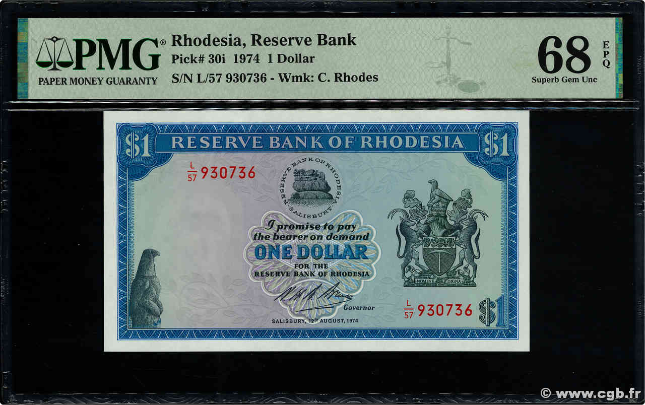 1 Dollar RHODESIA  1974 P.30i FDC