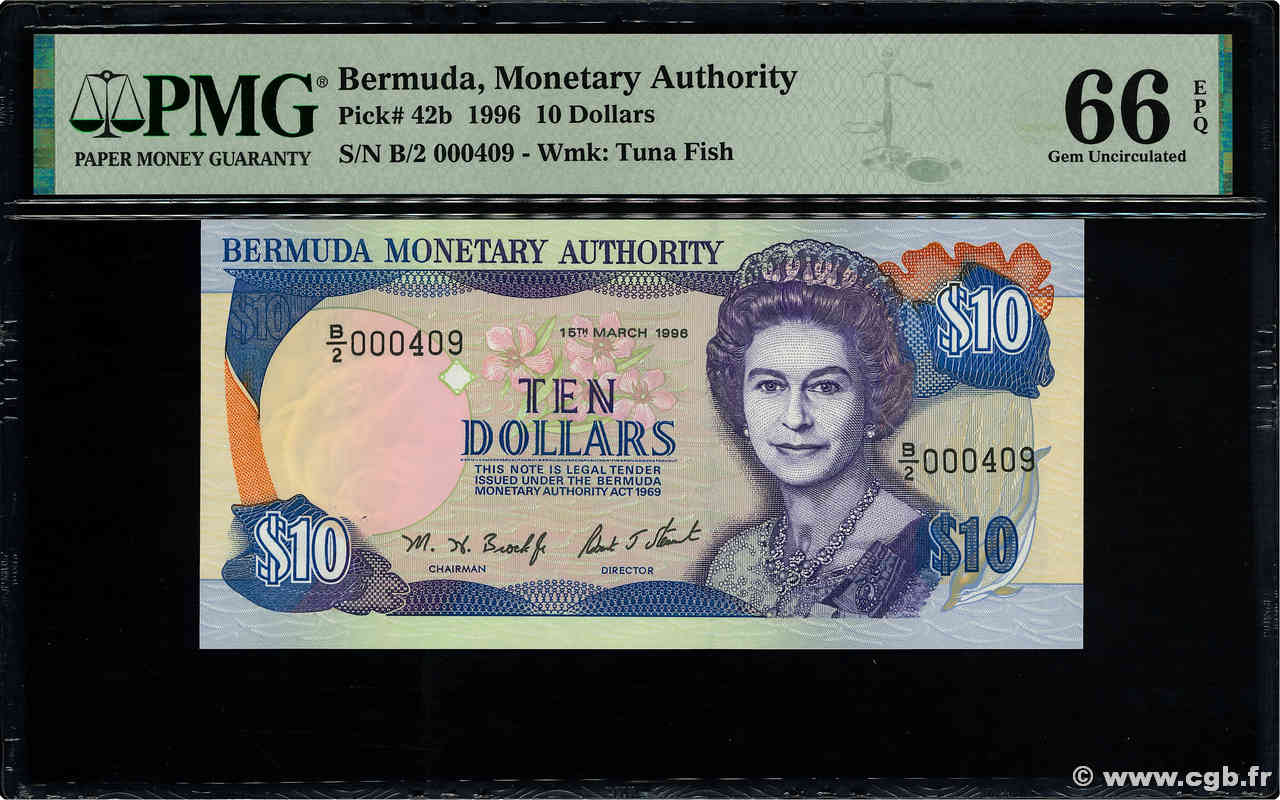 10 Dollars Petit numéro BERMUDA  1996 P.42b FDC