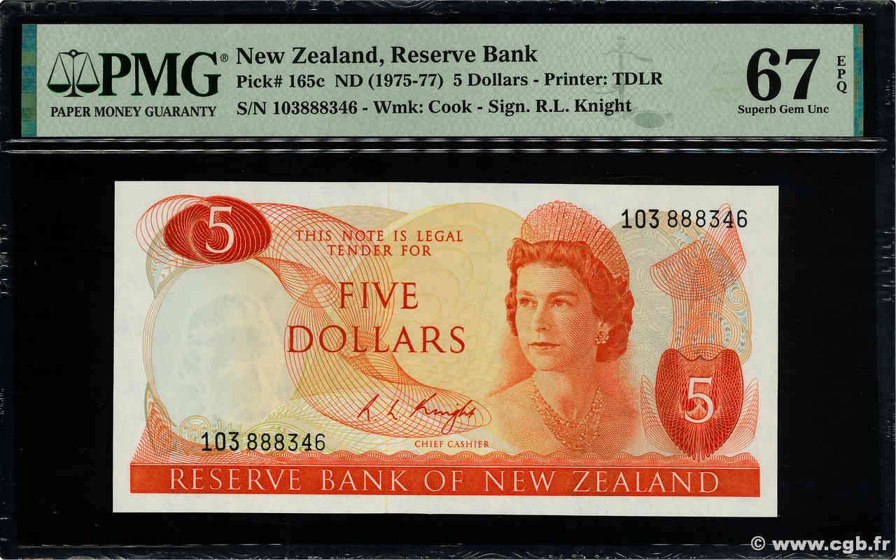 5 Dollars NEW ZEALAND  1975 P.165c UNC