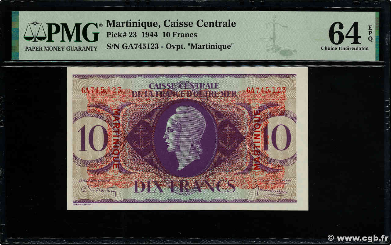 10 Francs Type anglais MARTINIQUE  1944 P.23 pr.NEUF