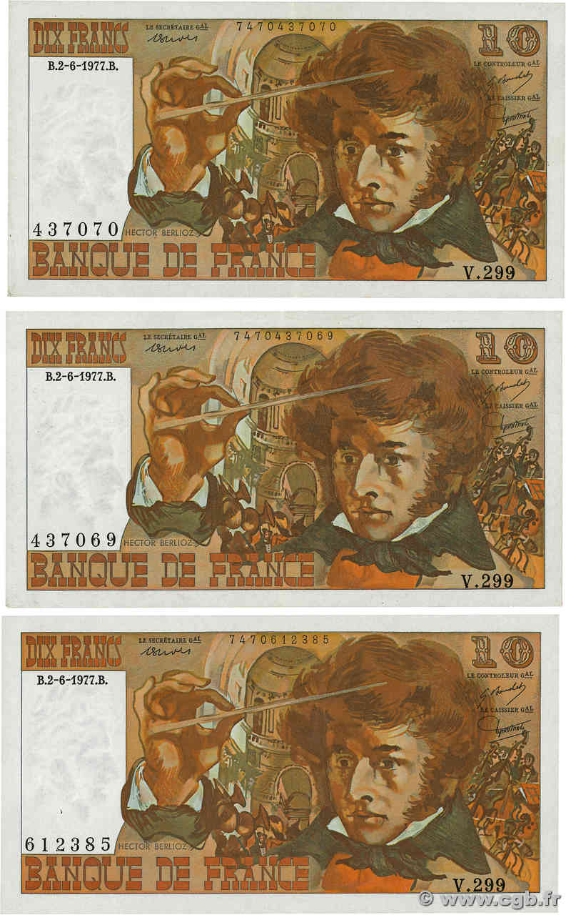 10 Francs BERLIOZ Lot FRANCE  1977 F.63.22 TTB+