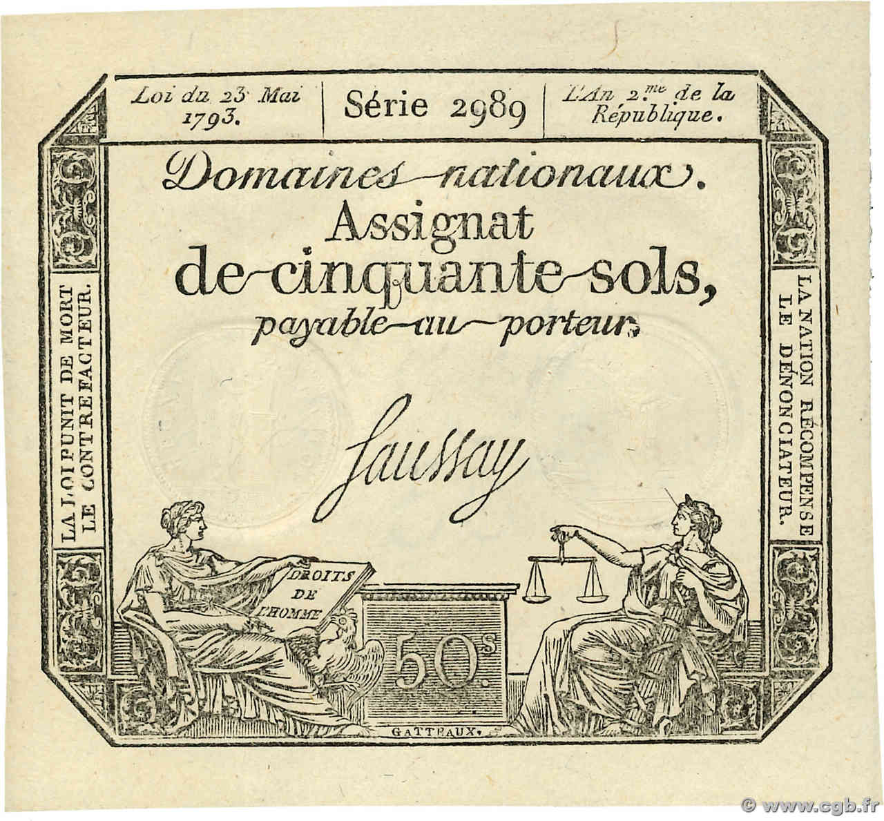 50 Sols FRANCE  1793 Ass.42c NEUF