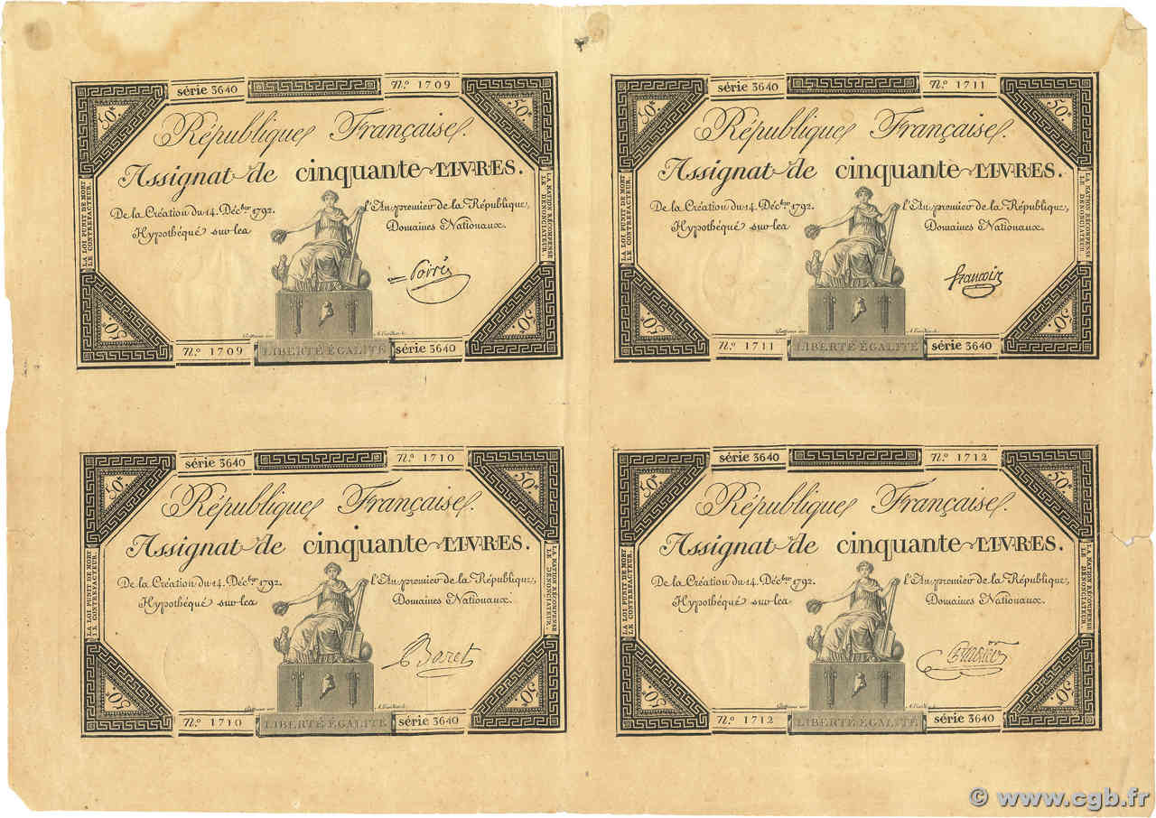 50 Livres Planche FRANKREICH  1792 Ass.39a fVZ
