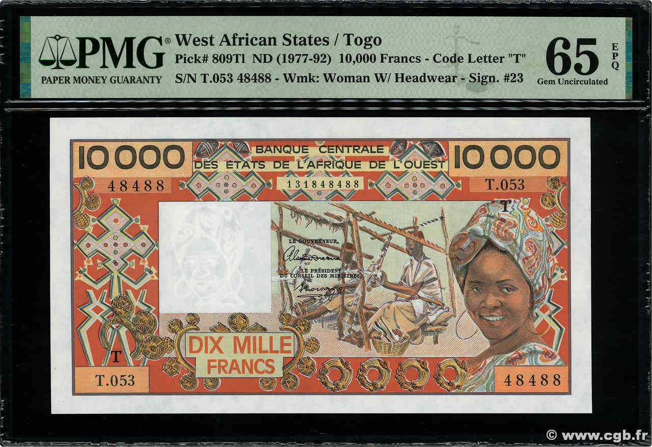 10000 Francs ÉTATS DE L AFRIQUE DE L OUEST  1992 P.809Tl NEUF