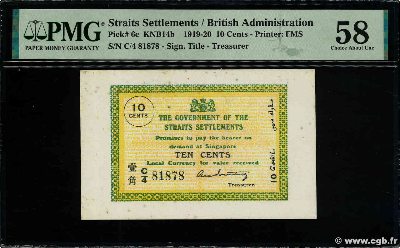 10 Cents MALAYSIA - STRAITS SETTLEMENTS  1919 P.06c fST