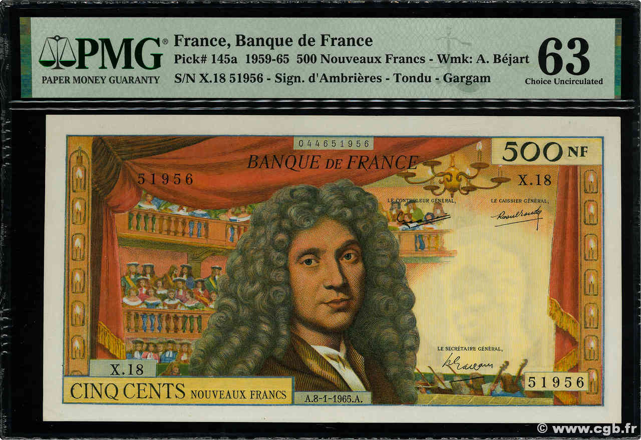 500 Nouveaux Francs MOLIÈRE FRANKREICH  1965 F.60.08 fST+