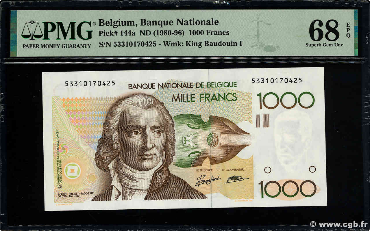 1000 Francs BÉLGICA  1980 P.144a FDC