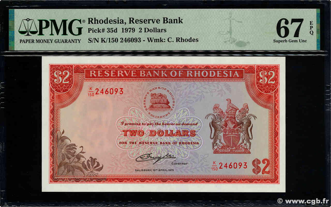 2 Dollars RHODESIA  1979 P.35d UNC