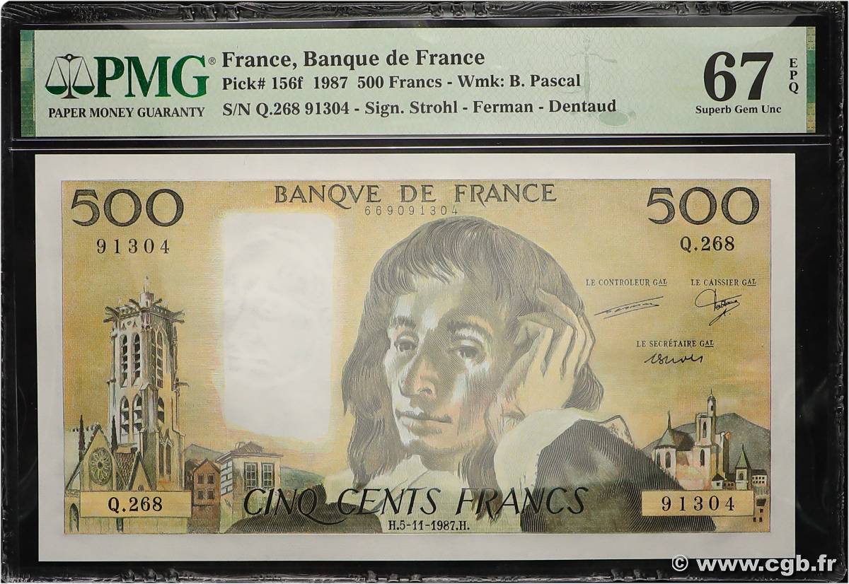 500 Francs PASCAL FRANCE  1987 F.71.37 UNC
