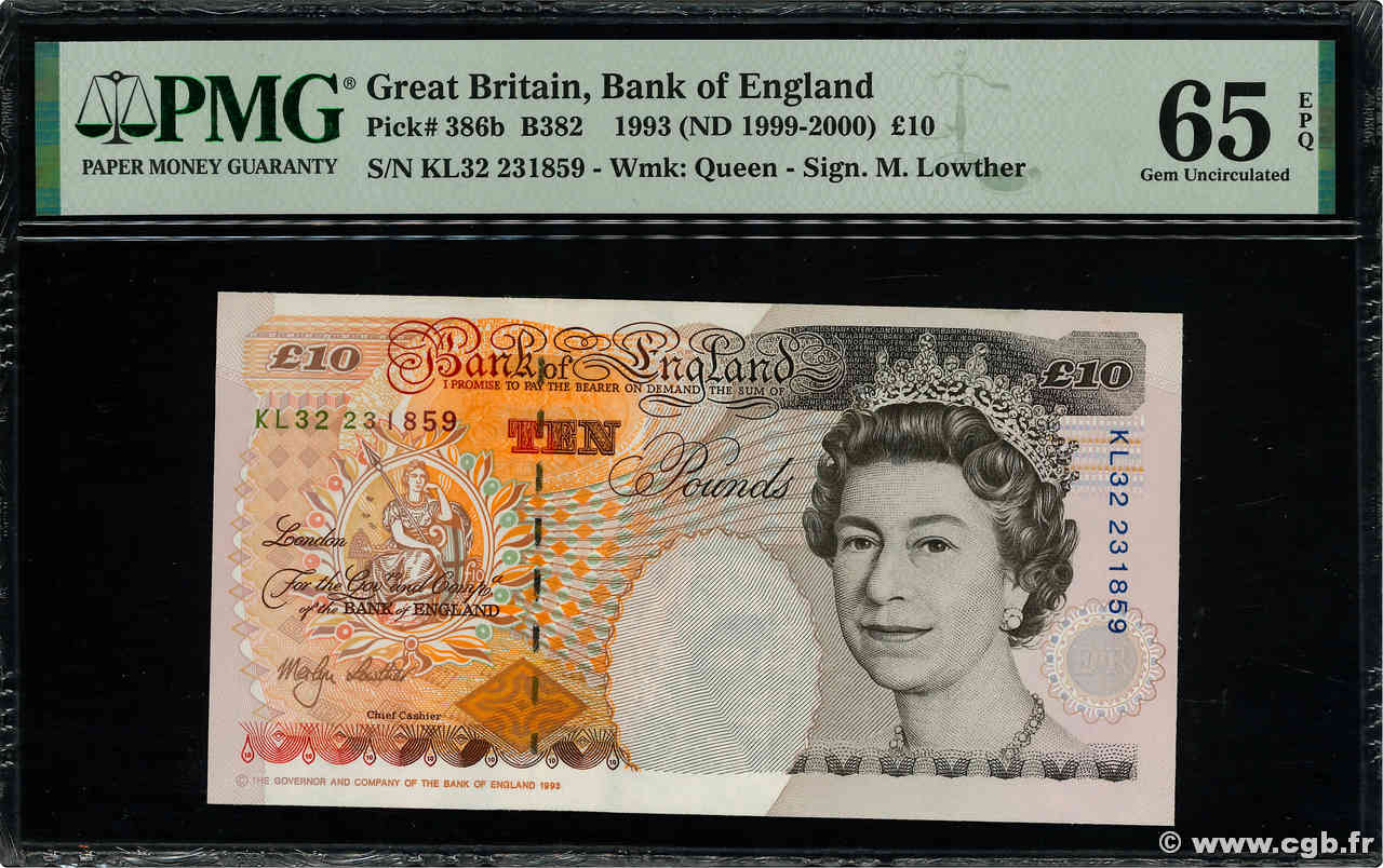 10 Pounds ENGLAND  1993 P.386b UNC