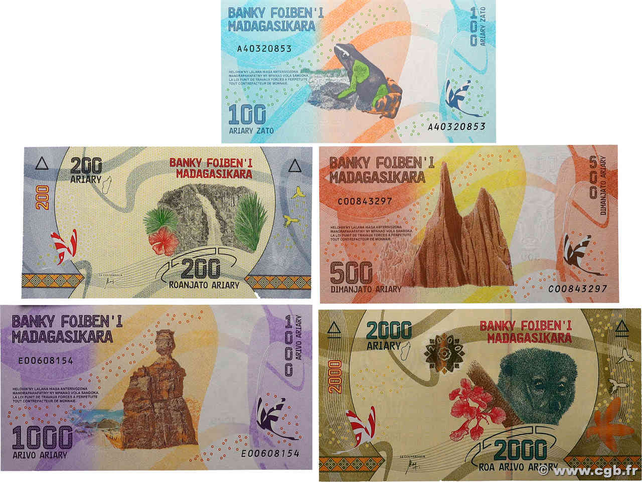 100 au 2000 Ariary Lot MADAGASCAR  2017 P.097, P.098, P.099, P.100, P.101 NEUF