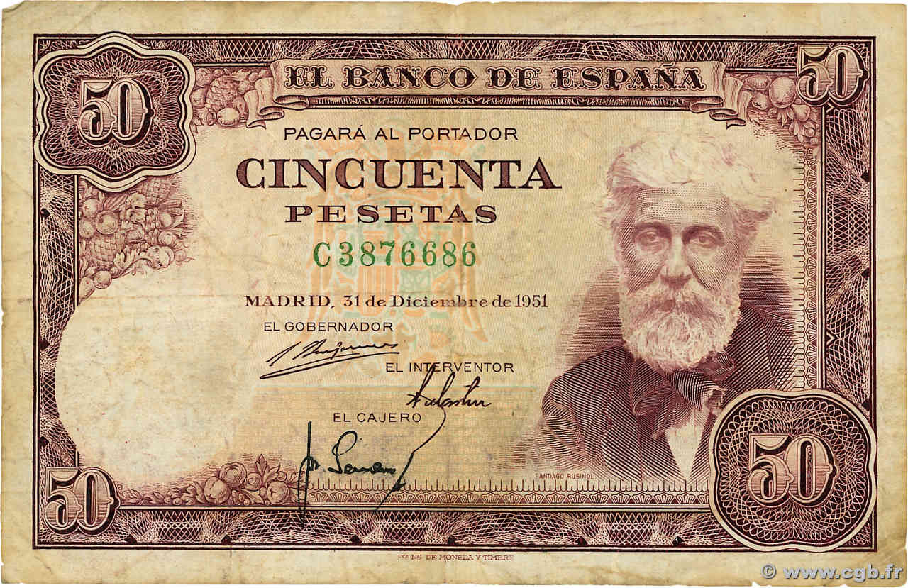 50 Pesetas ESPAGNE  1951 P.141a TB