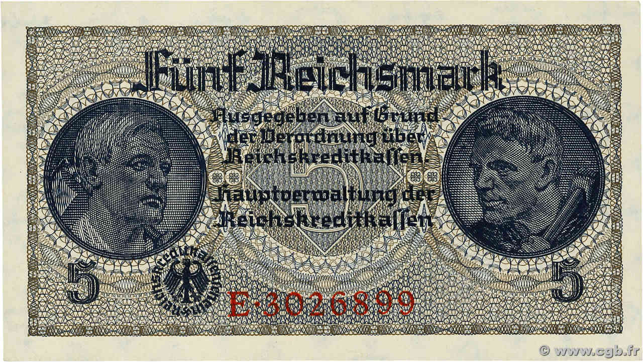 5 Reichsmark ALLEMAGNE  1940 P.R138a NEUF